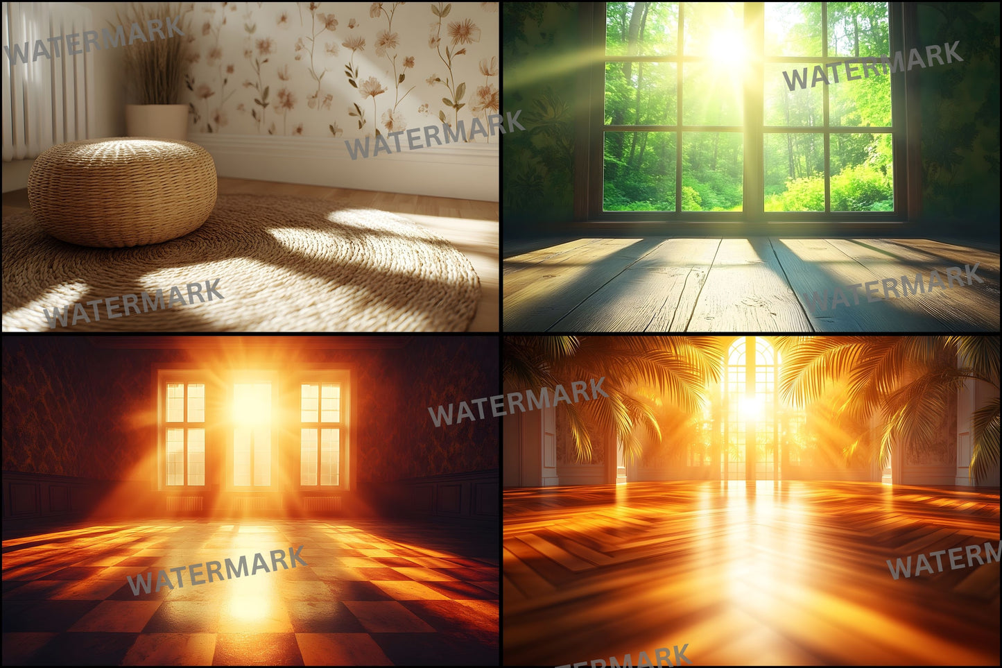 Vintage Sunlit Room Digital Backdrop, Wallpaper Backgrounds, Photography, Dreamy Photo Booth, High-Res Images