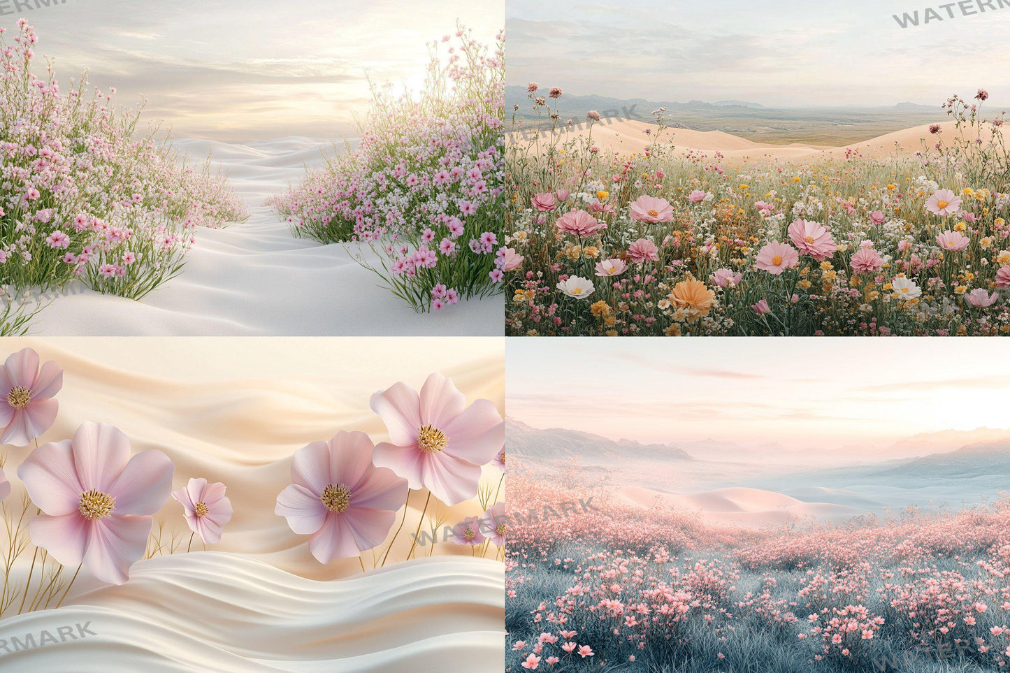 Modern Desert Bloom Backdrops, Boho Southwestern Digital Backgrounds, Pastel Floral Photography Props, Arid Landscape Composites