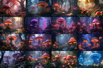 Magic Mushroom Forest Backgrounds - TV wallpaper Backgrounds, Enchanted Forest, Glowing Mushrooms, Mushroom Digital Backdrops, TV Background
