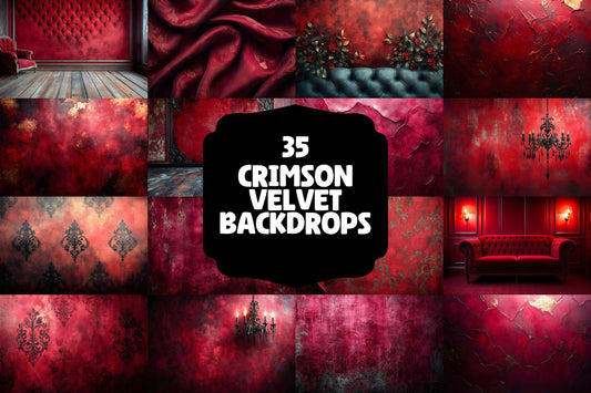 Crimson Velvet Backdrops, Rich Red Fabric Texture Digital Background, Luxurious Moody Romantic Studio Photo Booth Prop, Elegant Drapes