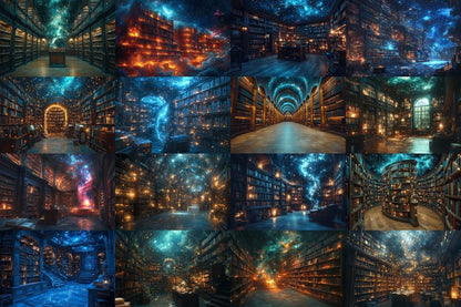 Celestial Library Dream Backdrops for Digital Art  Photography - Warm Inviting Aesthetic PNGs 00x00px