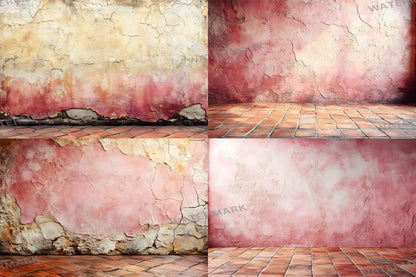 Cinnamon Blush Wall Backdrops | Textured Vintage Wall Background | Warm Rust Pink Photoshop Backdrop | Weathered Brick Digital Background