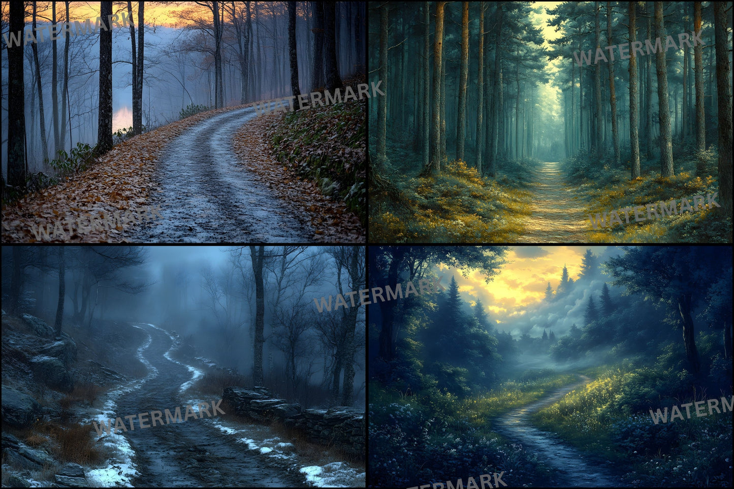 Wooded Trail Dusk Digital Backdrop, Enchanted Forest Background, Photography, Scenic Photo Overlay, Fantasy Portrait, Nature Scene