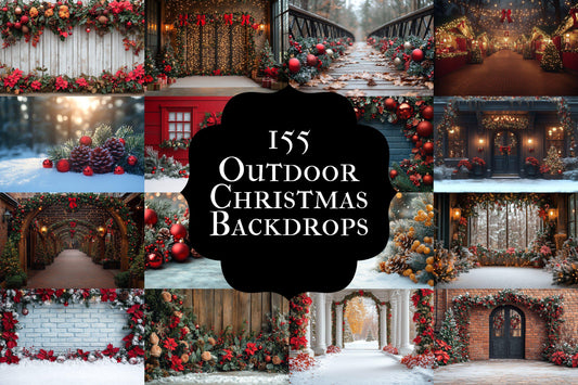 Christmas Outdoor Backgrounds Collection ��������� Winter Holiday-Themed Photoshop Backdrops for Festive Photography & Seasonal Photo Editing