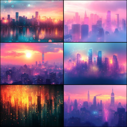 Abstract Skyline Digital Backdrop, Cityscape Photography Background for Composites, Modern Urban Photo Overlay, High-Resolution Image for Photographers
