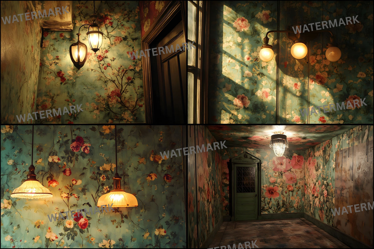 Vintage Wallpaper Room Digital Backdrop, Photography Backgrounds, Antique Interior Photo Prop, High-Res Image for Photographers