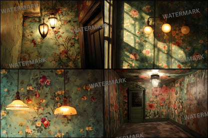 Vintage Wallpaper Room Digital Backdrop, Photography Backgrounds, Antique Interior Photo Prop, High-Res Image for Photographers