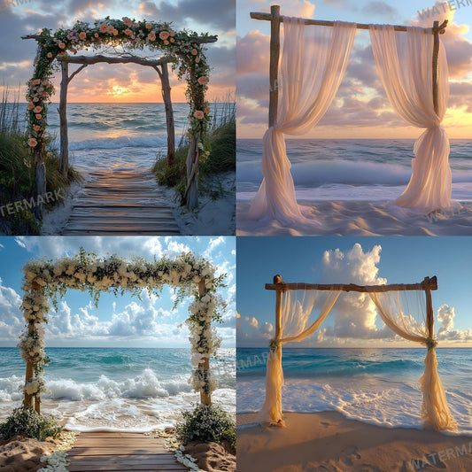 Stunning Beach Wedding Backdrops | Ocean-Themed Ceremony Arches for Seaside Weddings - Floral Arch Backgrounds - Maternity Backdrops