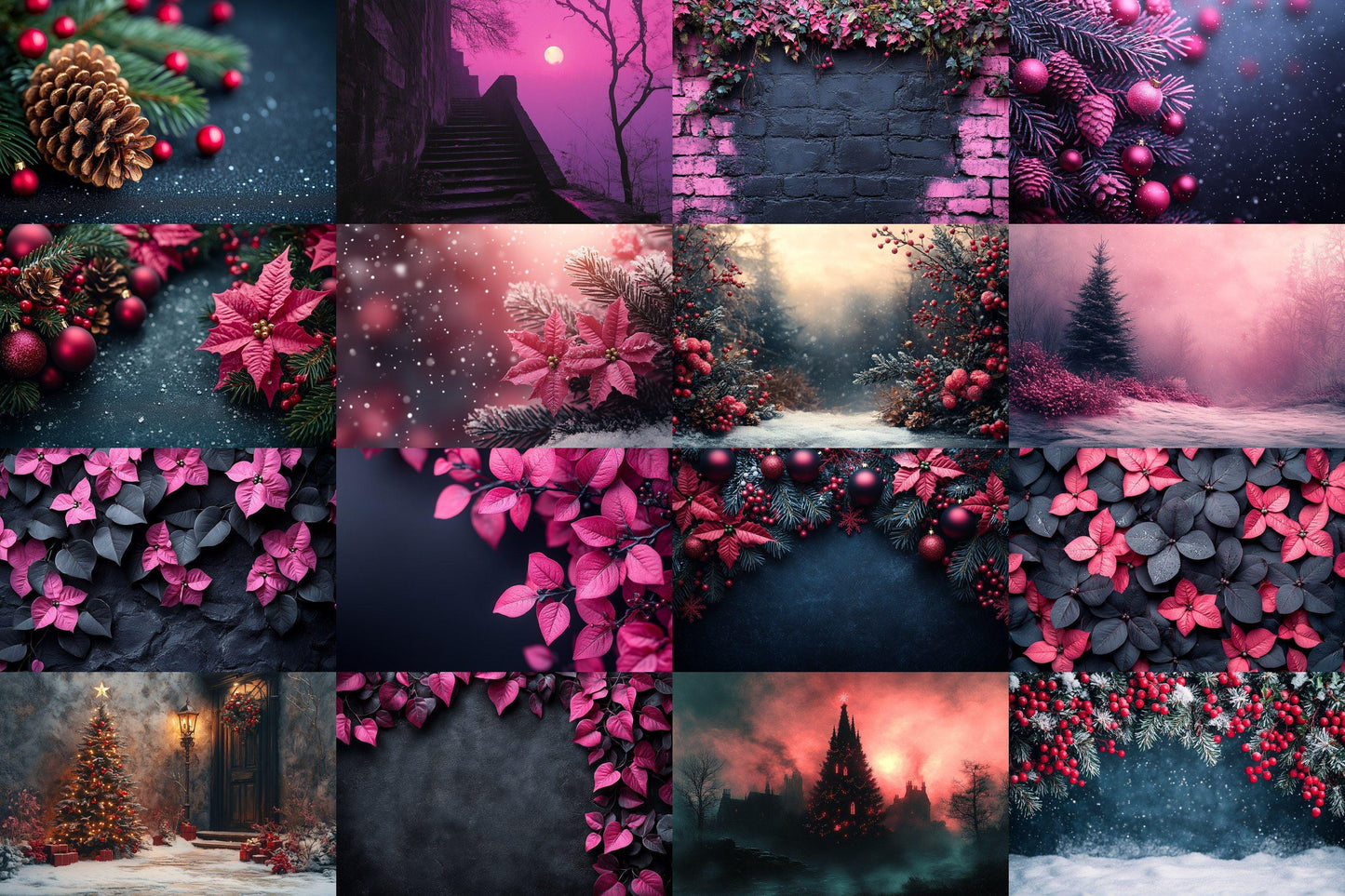 Black Gothic Christmas Digital Backdrop - Dark Photography Background - Photoshop Overlays - Gothic Christmas Backdrops