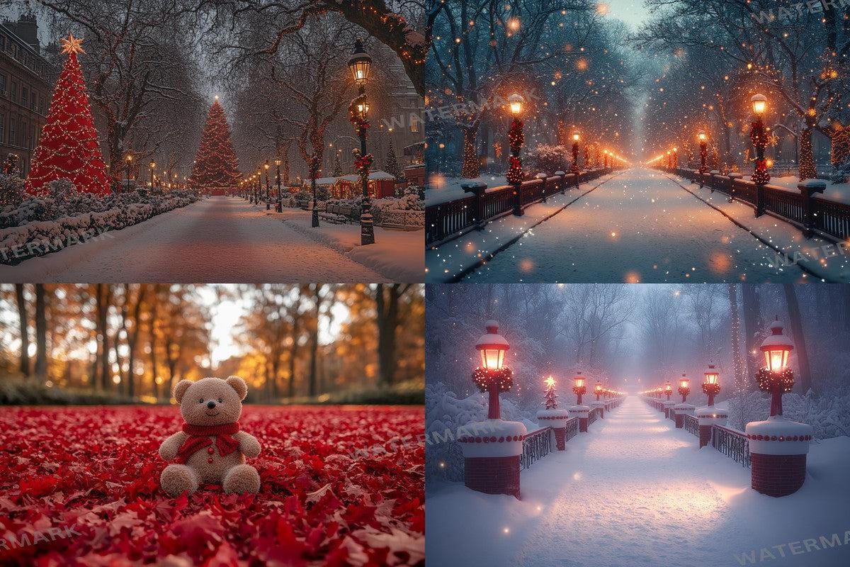 Christmas Park Scene Backdrops for Photography Overlay - Warm  Inviting Aesthetic 00x00px