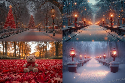 Christmas Park Scene Backdrops for Photography Overlay - Warm  Inviting Aesthetic 00x00px