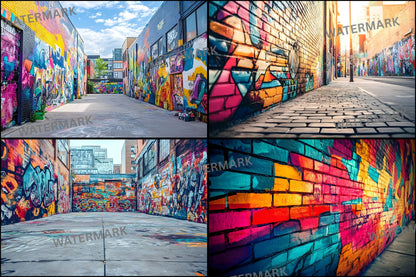 Colorful Street Art Digital Backdrop, Urban Graffiti Photography Background, Photo Booth Prop, Vibrant City Scene, Artist Texture Digital Download
