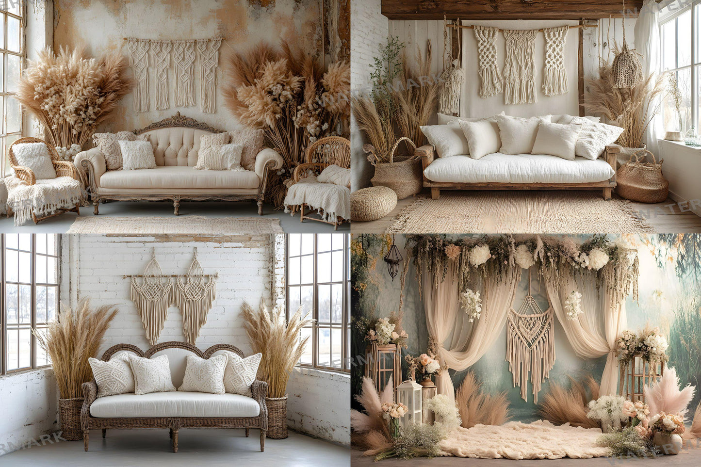 Boho Chic Bliss Backdrops, Cozy Bohemian Interior Digital Background, Light Lifestyle Decor Photo Booth Prop, Modern Plant Lover Scene