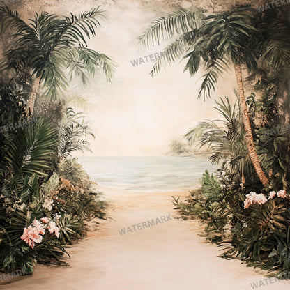 TROPICAL PHOTOGRAPHY BACKDROPS Digital Backgrounds for Photography, Bright Colorful Beaches, Palm Trees, Oceans & Floral Scene Overlays