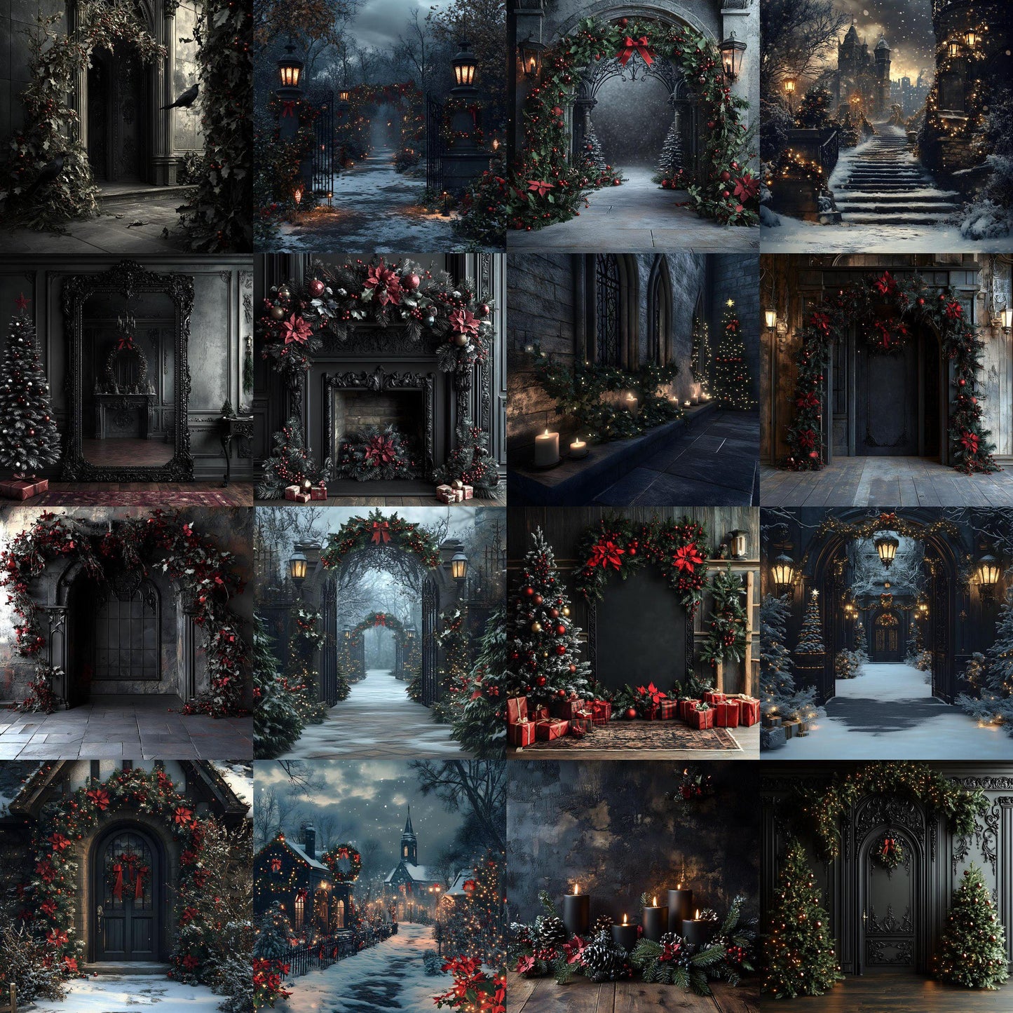 Gothic Christmas Backdrop, Digital Backdrop, Master Overlays, Gothic Black Christmas Backdrop, Festive Digital Download Christmas Background