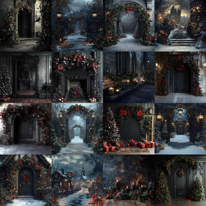 Gothic Christmas Backdrop, Digital Backdrop, Master Overlays, Gothic Black Christmas Backdrop, Festive Digital Download Christmas Background