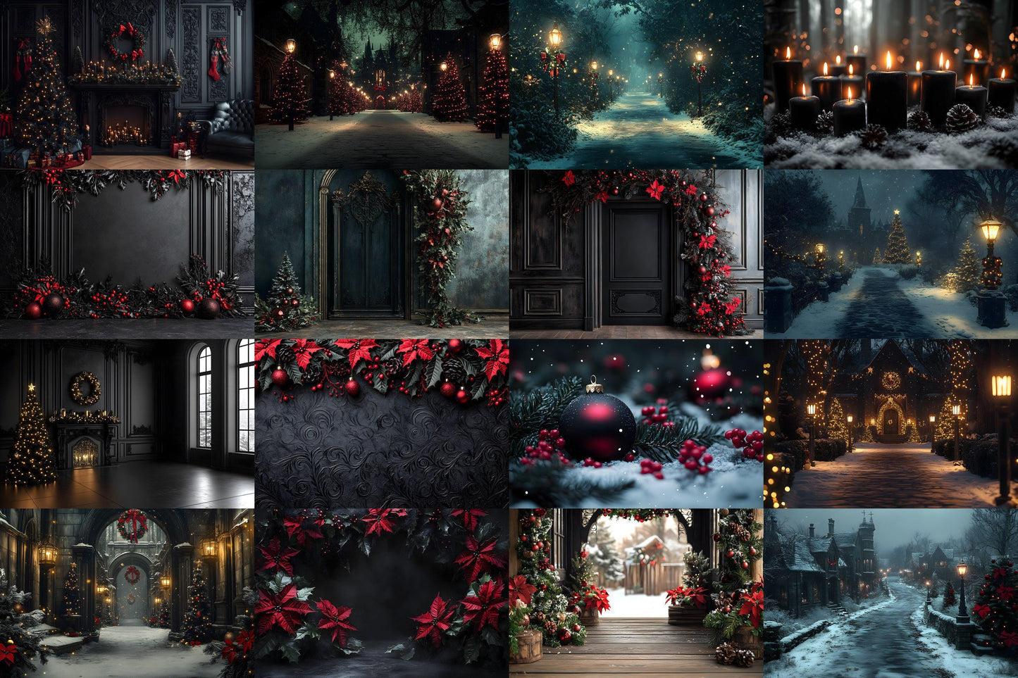 Gothic Christmas Backdrops, Black Christmas Backdrop, Gothic Festive Dark Hue Christmas Photography Backgrounds, Photoshop - 3:2 Ratio