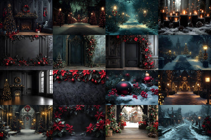 Gothic Christmas Backdrops, Black Christmas Backdrop, Gothic Festive Dark Hue Christmas Photography Backgrounds, Photoshop - 3:2 Ratio