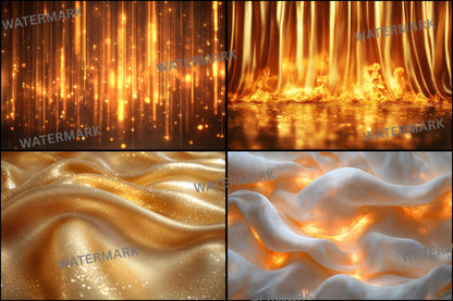 Golden Silk Curtains Digital Backdrop, Luxurious Photo Background, Portrait Photography, Wedding, Elegant Fabric Drapes, Images
