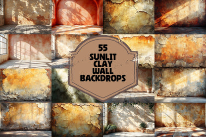 Sunlit Clay Wall Backdrop, Rustic Textured Background, Aged Plaster Walls, Warm Earthy Decor, Mediterranean Aesthetic, Photography Setting
