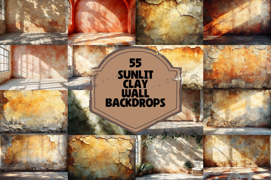 Sunlit Clay Wall Backdrop, Rustic Textured Background, Aged Plaster Walls, Warm Earthy Decor, Mediterranean Aesthetic, Photography Setting