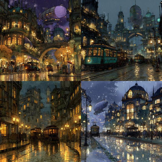 Anime Victorian Alchemical City Backdrop, Steampunk Digital Background for Cosplay, Fantasy Photography, Square Unique Alchemy Art, Printable Image