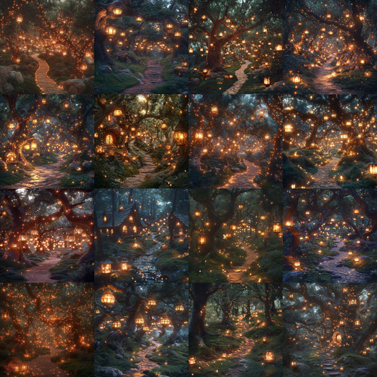 Fairy Lantern Grove Backdrop: 2PNGs for Magical Forest Night Scenes, Enchanted Glowing Light Photography, Mystical Woods Digital Backdrops