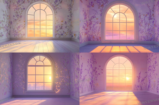 Floral Twilight Glow Backdrops, Soft Romantic Backgrounds, Maternity Backdrop, Photoshop Overlays - Window Backdrops - Sunset Backdrops