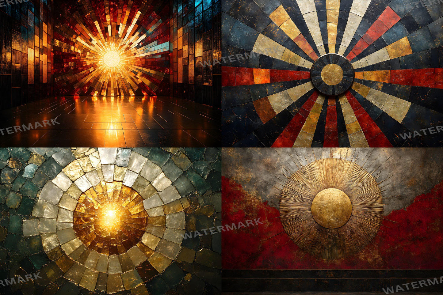 Sunburst Deco Digital Backdrops | Art Deco Sunburst Textures | Golden Sunburst Backgrounds for Photoshop, Photography & Composites