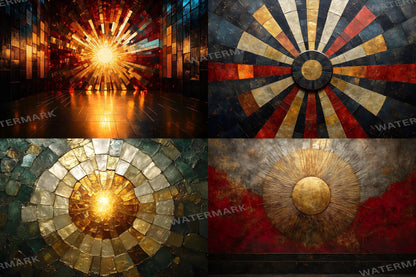 Sunburst Deco Digital Backdrops | Art Deco Sunburst Textures | Golden Sunburst Backgrounds for Photoshop, Photography & Composites