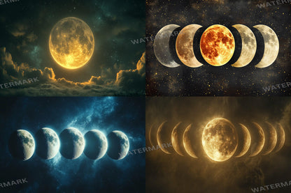 Celestial Moons digital backdrop, 16:9 ratio. Beautiful moons in a starry sky, perfect for TV wallpaper or streaming background