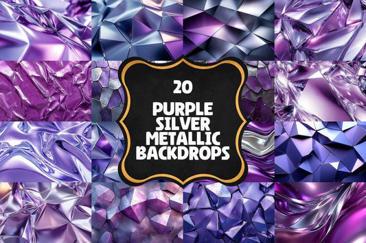 High-Resolution Purple Silver Metallic Photo Backdrops PNG Overlays for Digital Artists Photographers  Designers - Commercial Use Allowed