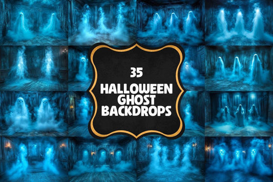 Halloween Ghost Backdrops - Spooky Digital Backgrounds for Photography, Parties - Halloween Backgrounds - Master Overlay - Photo Editing