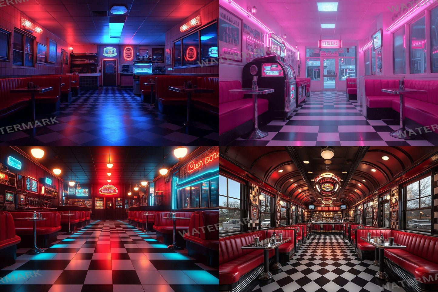 Retro Diner Backdrop: 3PNGs for Vintage Photo Editing, s Style Photography Props, Classic American Diner Digital Backdrops
