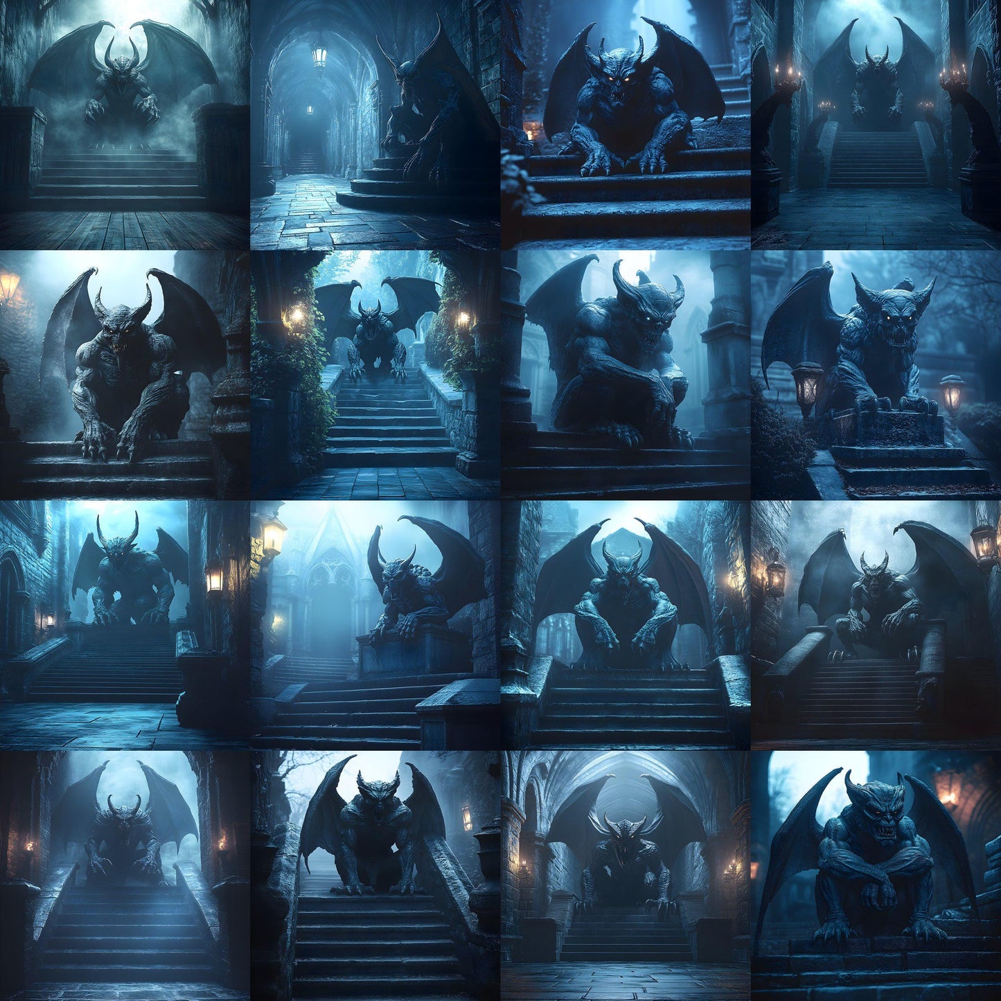 Gothic Gargoyle Digital Backdrops - Dark Fantasy Medieval Castle Scenes - Spooky Photo Composite Overlays - Halloween Gothic Backgrounds
