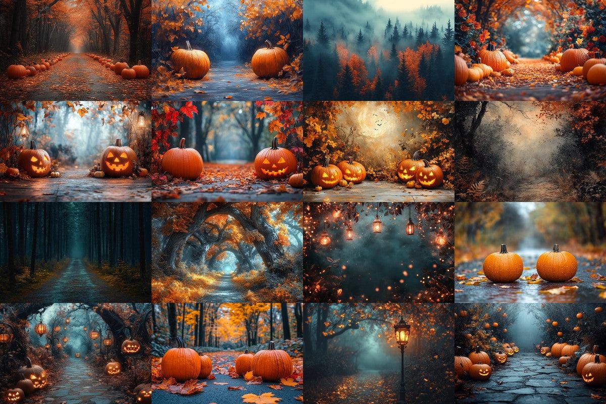 Halloween Forest Scene Photography Backdrops - 4High-Resolution PNG Backgrounds for Photoshop - Master Overlay for Creative Photo Editing