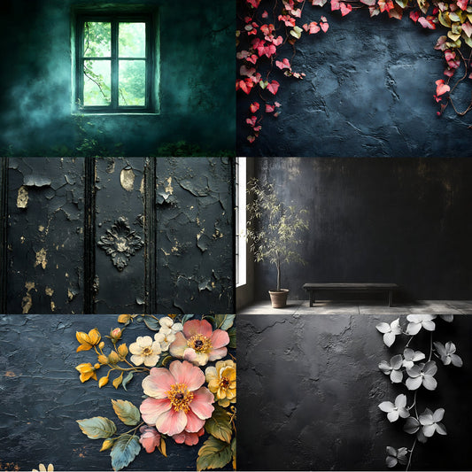 Vintage Black Textured Wall Digital Backdrop, Dark Photography Background for Portrait, Moody Fine Art Photography