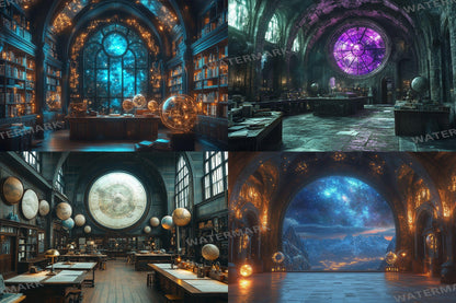 Celestial Witch's Observatory Backdrops - Mystical Astronomy Photography Backgrounds - Magical Night Sky Scenes - School of Wizarding Images