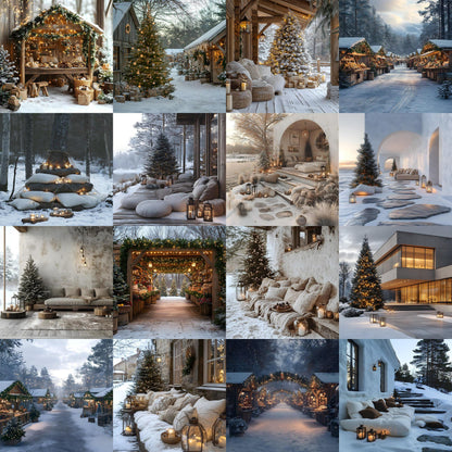Enchanting Nordic Christmas Backdrops - Festive Winter Wonderland Scenes for Holiday Photography, Digital Art, Kids, Family Portraits