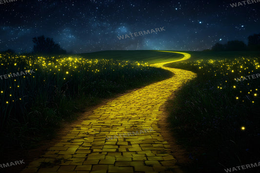 Wizard of Oz Backdrops | Digital Fantasy Story Backgrounds | Glowing Yellow Brick Road Backdrop | Magical Night | 4Wizard of Oz Images