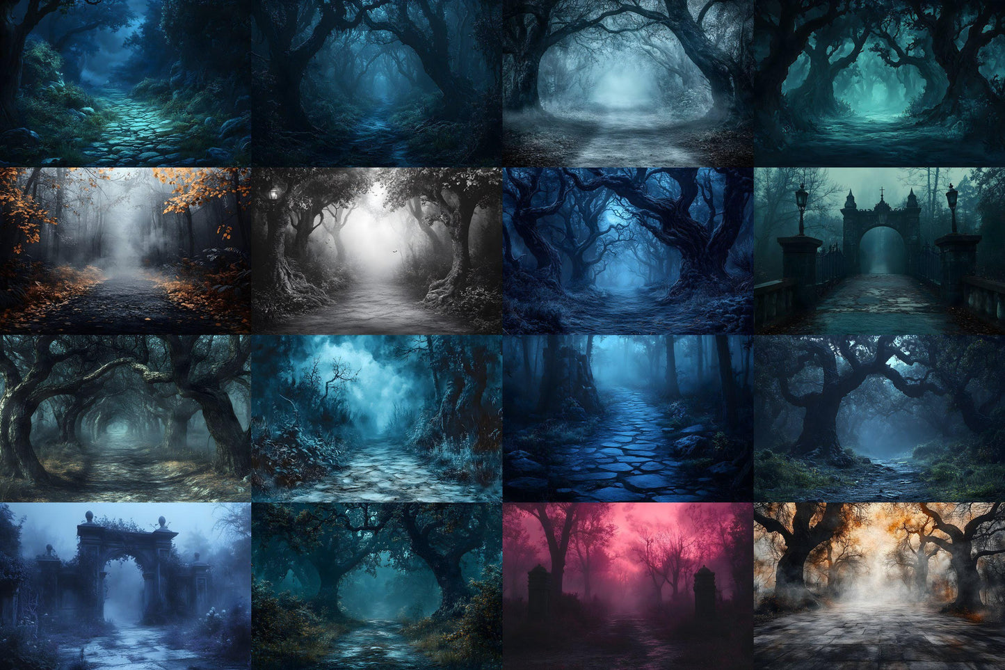 Spooky Forest Backdrops, Haunted Forest Backgrounds, Halloween Digital Scenes for Photoshop, Eerie Photography Overlays