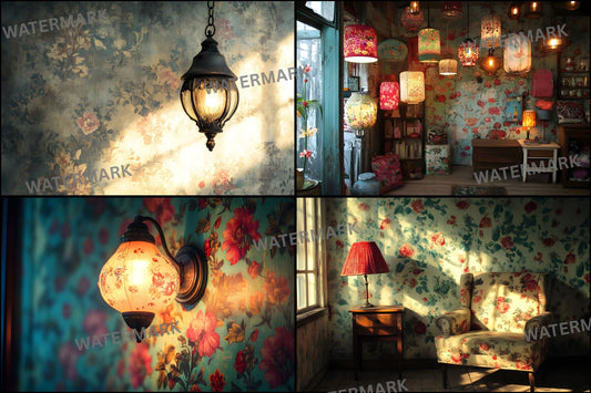 Vintage Wallpaper Room Digital Backdrop, Photography Backgrounds, Antique Interior Photo Prop, High-Res Image for Photographers