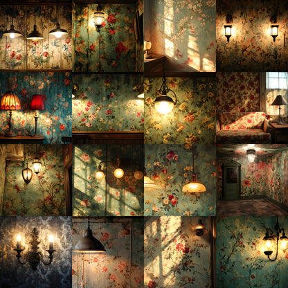 Vintage Wallpaper Room Digital Backdrop, Photography Backgrounds, Antique Interior Photo Prop, High-Res Image for Photographers