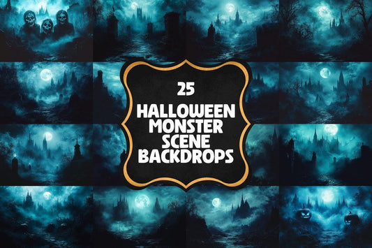 Halloween Monster Scene Backdrops, Spooky Creature Dark Horror Digital Background, Creepy Haunted Fantasy Halloween Photography Backdrops