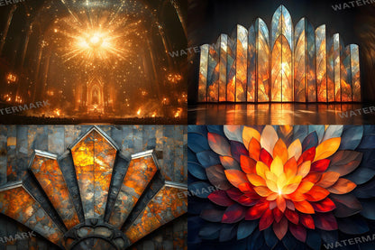Sunburst Deco Digital Backdrops | Art Deco Sunburst Textures | Golden Sunburst Backgrounds for Photoshop, Photography & Composites