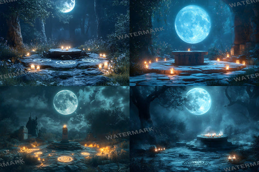 Moonlit Spellcasting Backdrops, Mystical Night Magic Circles, Enchanted Landscapes, Sorcerer Aesthetic, Digital Fantasy Backgrounds