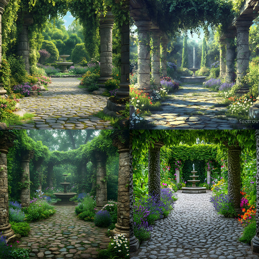 Secret Garden Digital Backdrop, Stone Pillars Photography Background, Enchanted Forest Scene, for Photographers, Whimsical Photo Booth Prop
