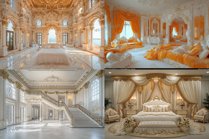 Luxurious Baroque Gold Backdrops Featuring Ornate Interiors, Elegant Palaces, and Opulent Decorative Styles, Baroque Regal Room Backdrops