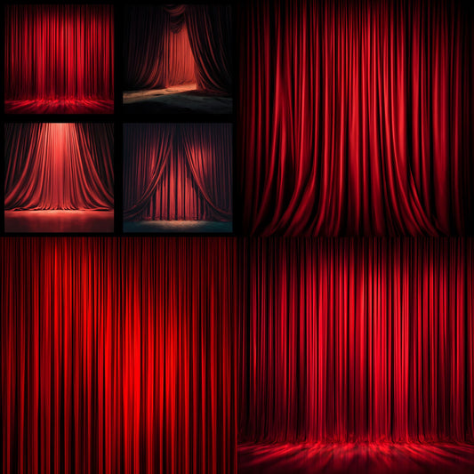 Red Curtain Photography Backdrop, Theater Stage Background, Digital Download for Dramatic Portraits, Square Image for Social Media, Performance Art Photoshoot
