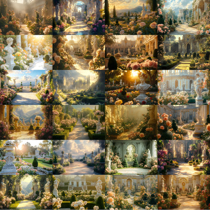 Baroque Garden Digital Backdrop Set, Topiary Photography Backgrounds, Lush Photo Overlays, Elegant Portrait Photography
